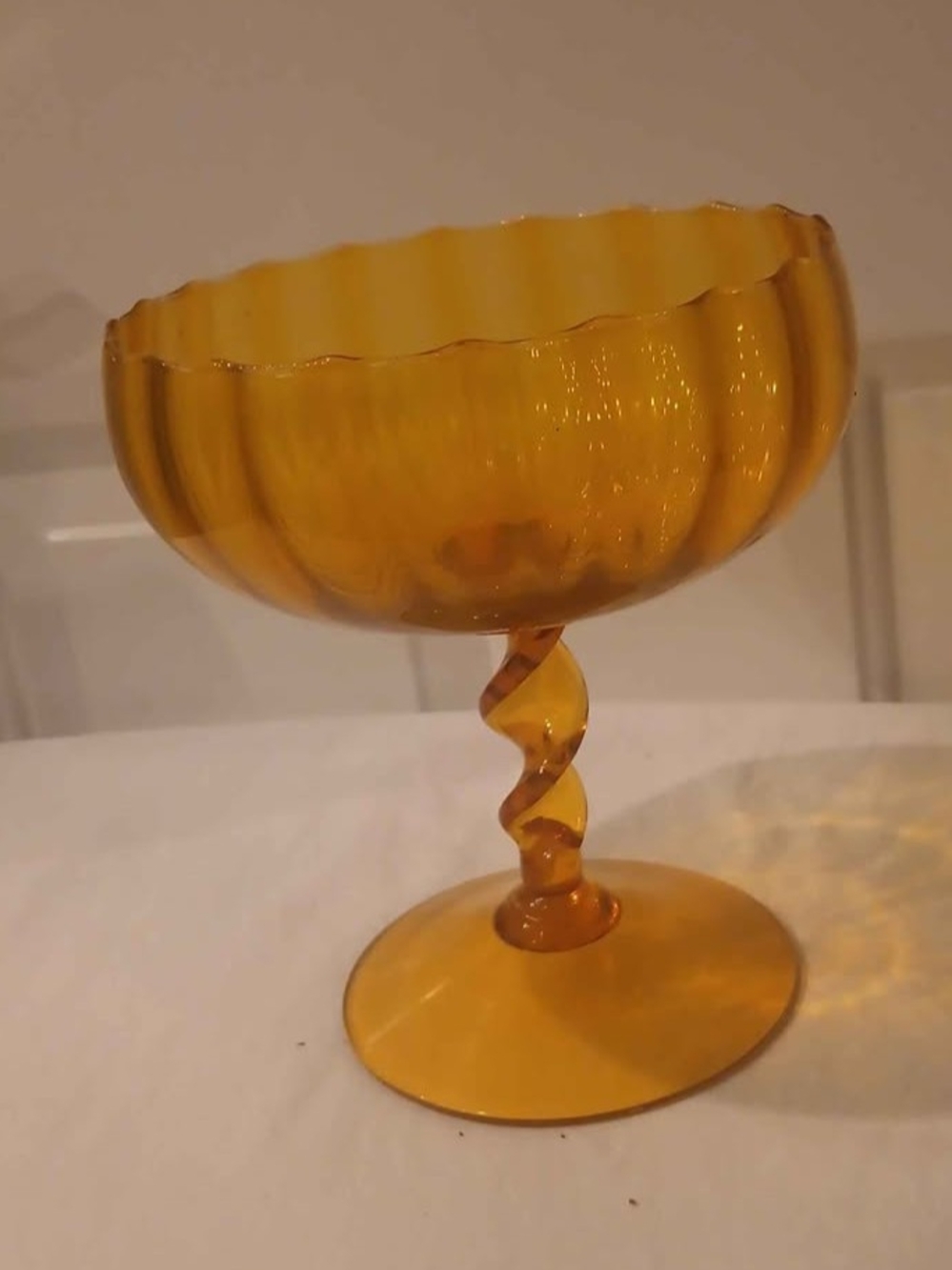 Empoli Mid Century Italian Amber Art Glass Compote Bowl